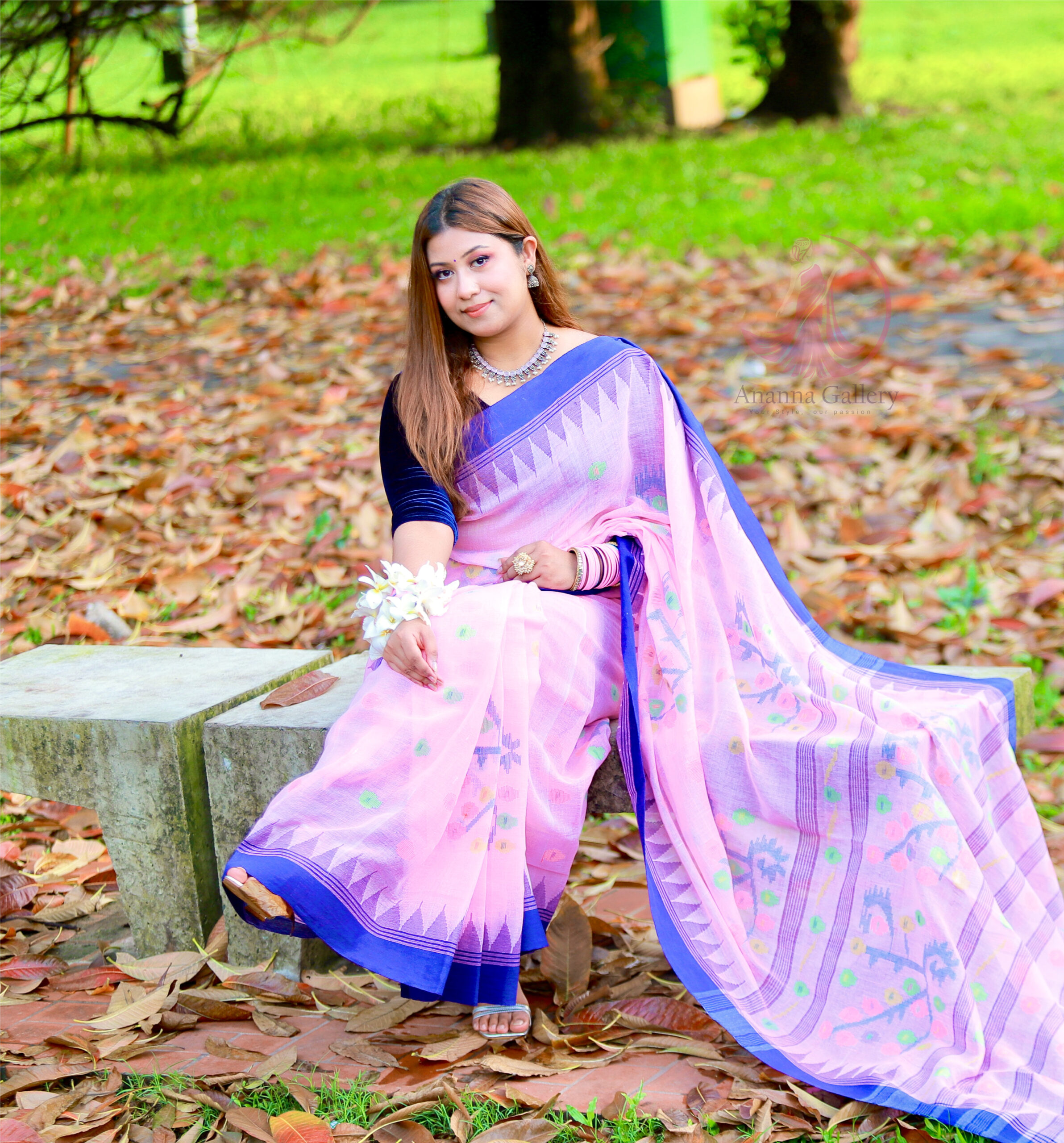 Pink and Blue Monipuri Saree - Image 1